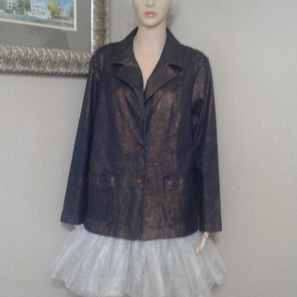Ashlet Stewart Shimmery Stretch Denim Jacket 18